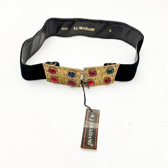 RJ Graziano Adjustable Back Suede Velvet Jeweled Belt Size M/L VINTAGE Deadstock main image 5
